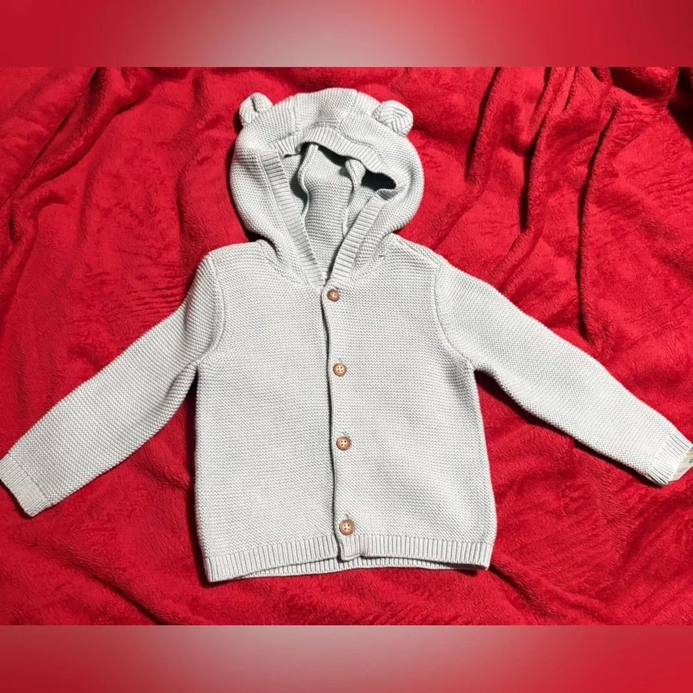 Carter's Adorable Gray Knit Hoodie with Bear Ears - Picture 2 of 3
